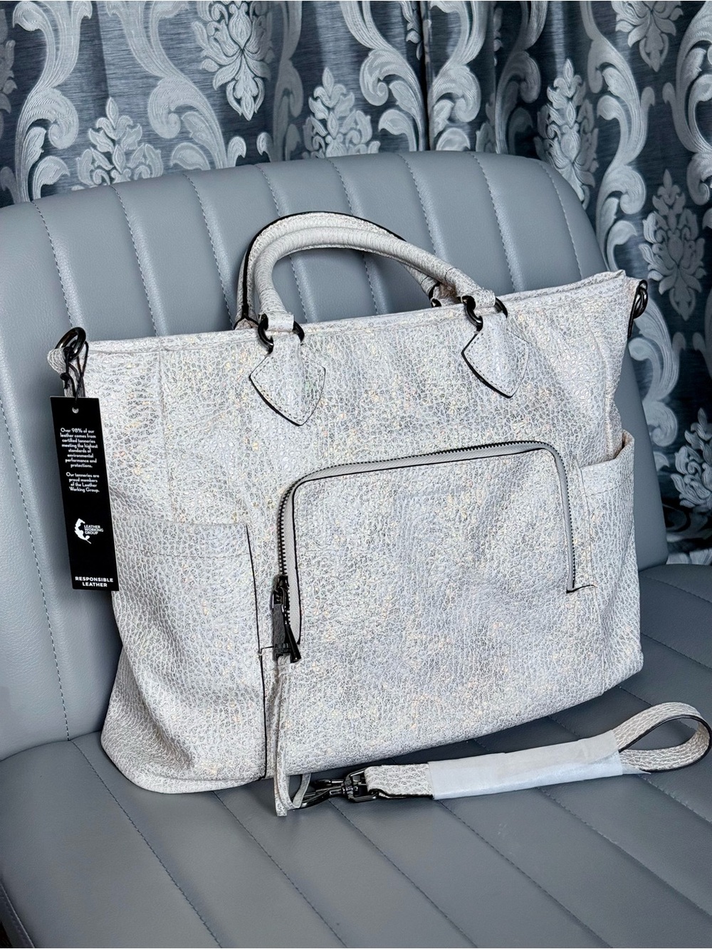 Aimee Kestenberg Sunbury Iridescent Holographic Genuine Leather Tote Satchel - Picture 10 of 12